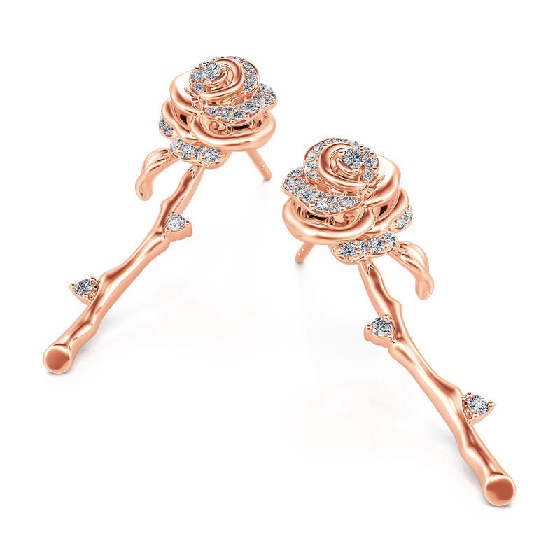 Jeulia "Flowering Rose" Rose Gold Tone Sterling Silver Earrings