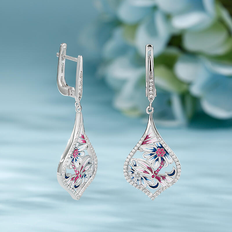 Jeulia "Life & Vitality" Dragonfly Enamel Sterling Silver Drop Earrings