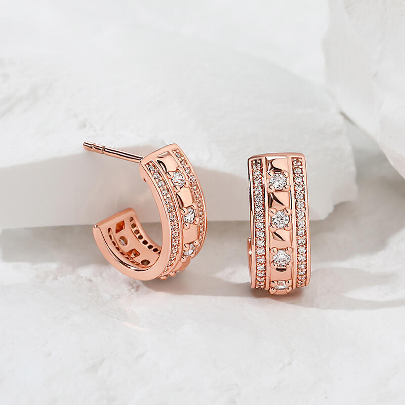 Jeulia Rose Gold Tone Round Cut Sterling Silver Jewelry Set