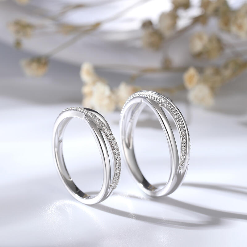 Jeulia "Eternal Promise" Crossover Design Sterling Silver Couple Rings