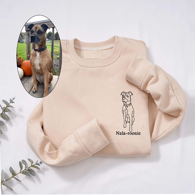 Gepersonaliseerde Sweatshirt Op maat geborduurd huisdier Contourlijntekening Mooi cadeau voor dierenliefhebber