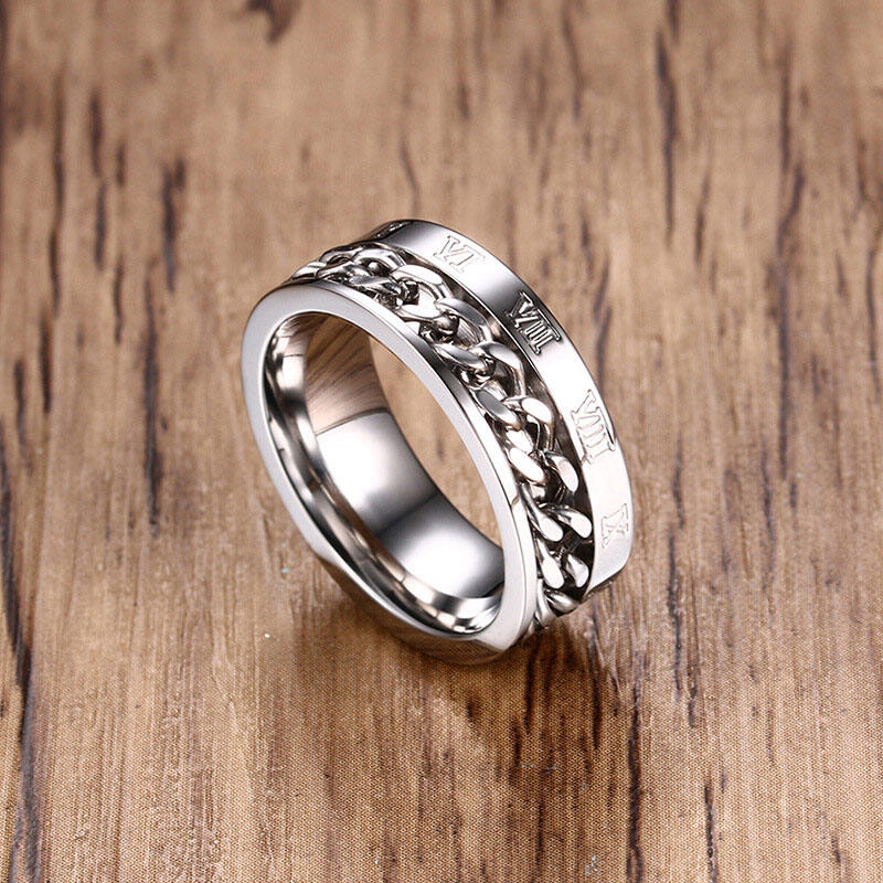 Jeulia Anillo Giratoria Números Romanos de Acero Inoxidable para Hombre