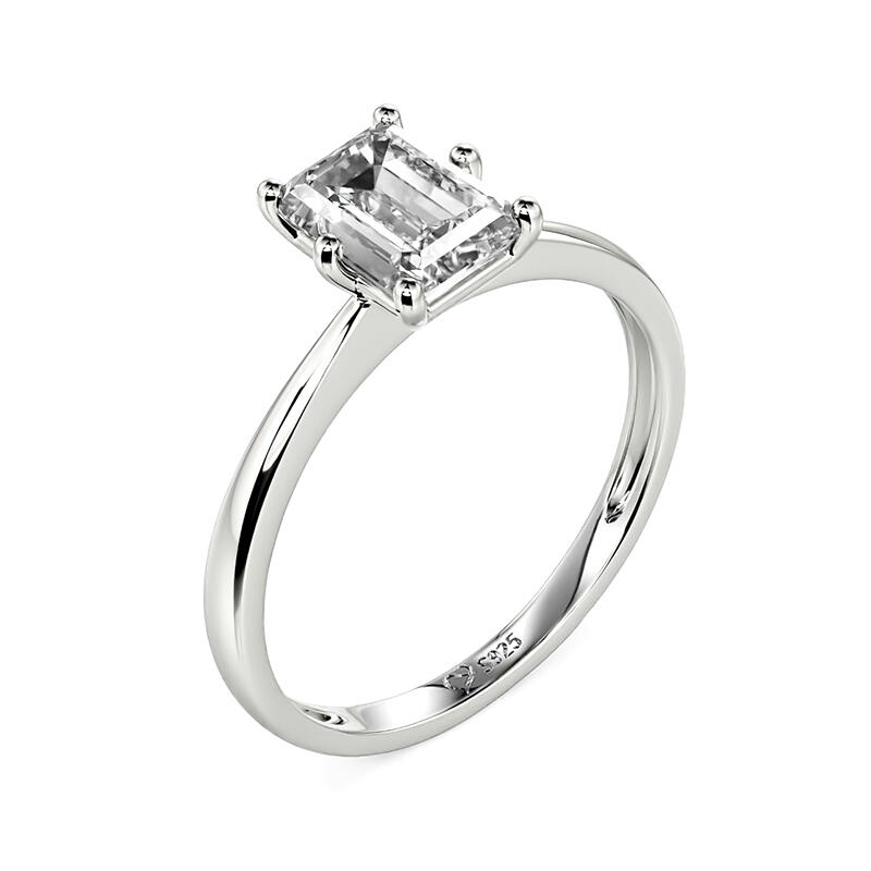 Jeulia Anillo de Compromiso de Plata de Ley con Solitario de Corte Esmeralda