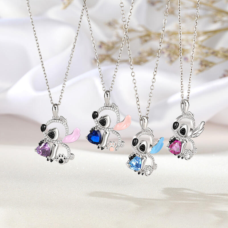 Jeulia Collar Personalizado de Plata de Ley con Diseño de Corazón de Pequeño Monstruo Oreja Morada