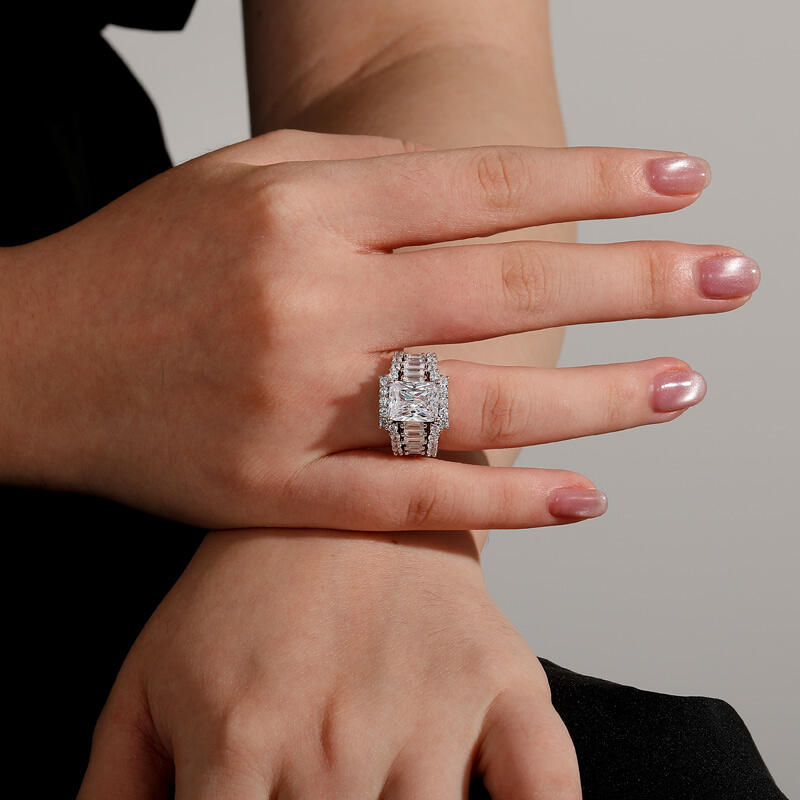 Jeulia 3PC Radiant Cut Sterling Silver Ring Set