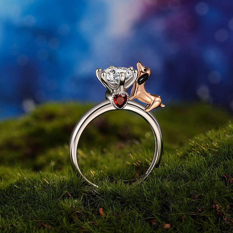 Jeulia Hug Me Custom Two Birthstone Dachshund Ring