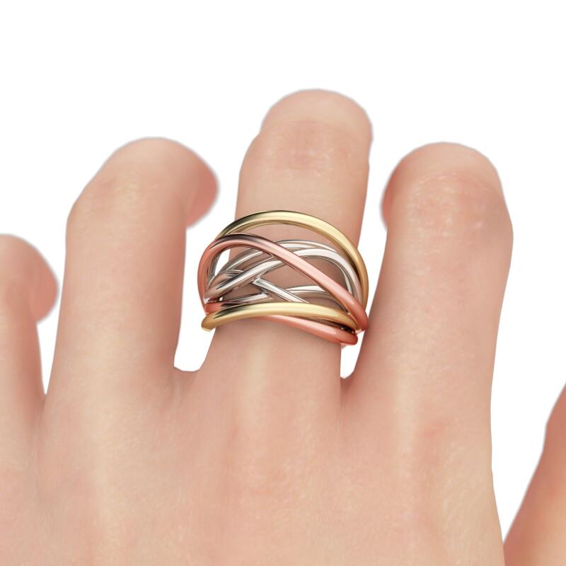 Jeulia Tri-Tone Intertwined Sterling Silver Ring