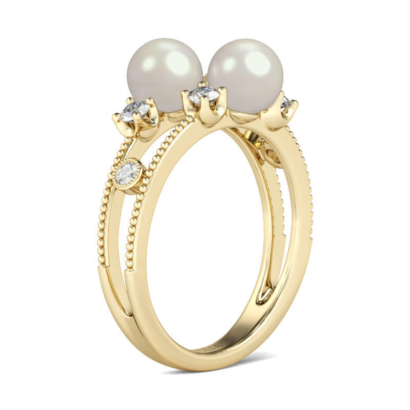 Jeulia Split Shank Faux Pearl Sterling Silver Ring