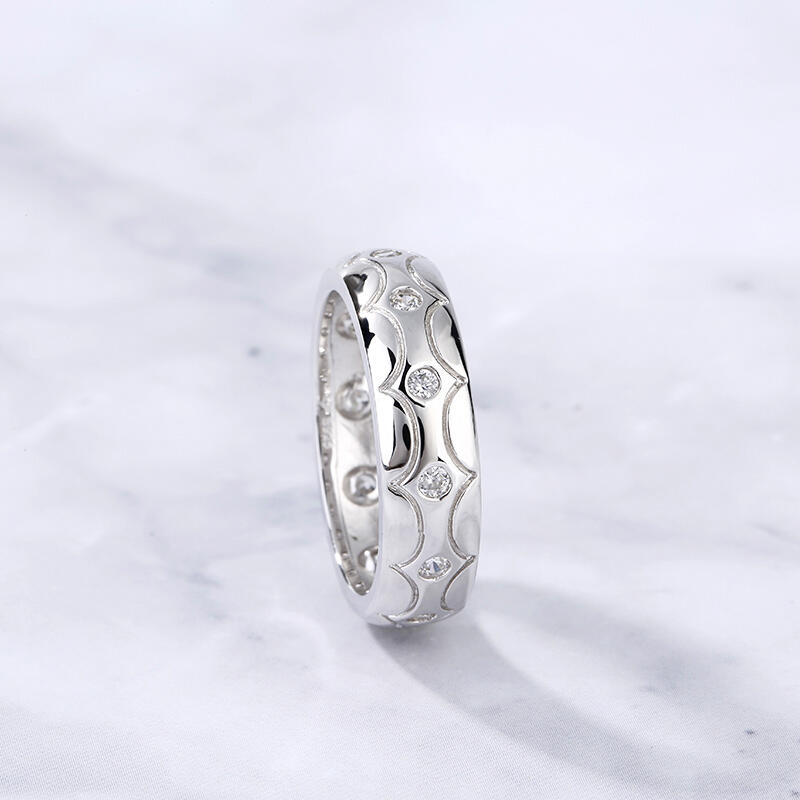 Jeulia Carved Swirl Sterling Silver Men's Band