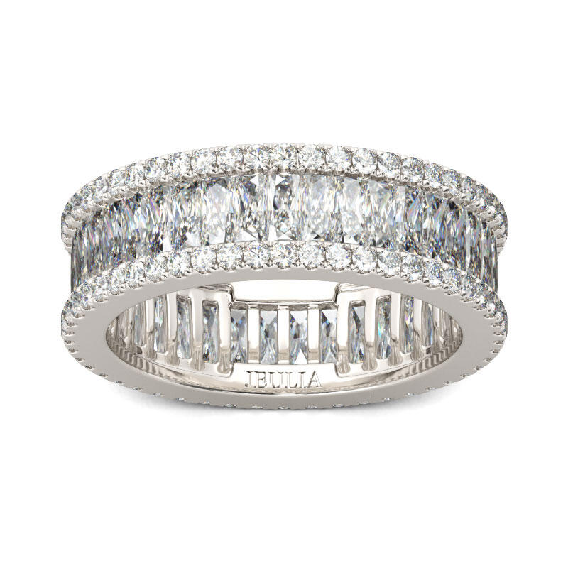 Jeulia Anel de casamento feminino baguete em prata de lei