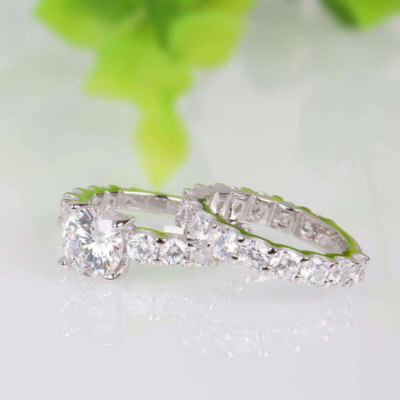 Jeulia Conjunto De Anillos Clásicos De Talla Redonda En Plata De Ley