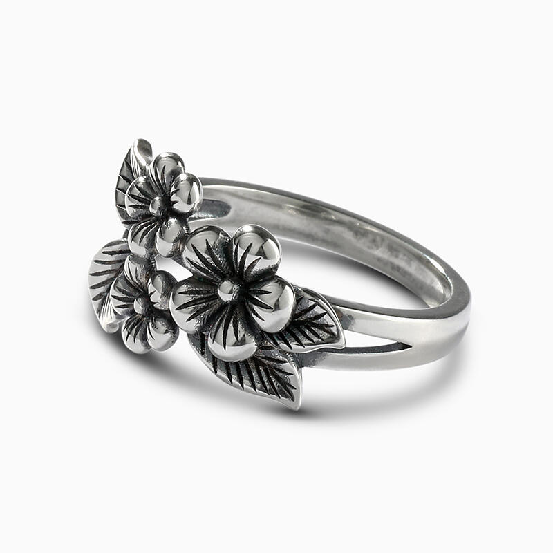Jeulia "Flower and Leaf" Friendship Sterling Silver Ring