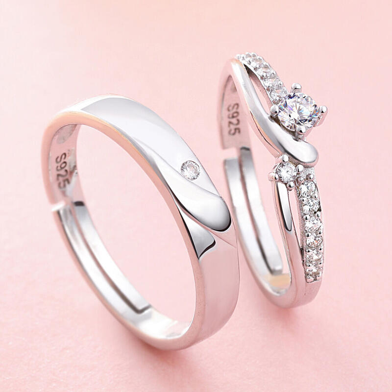 Jeulia Exquisite Round Cut Sterling Silver Adjustable Couple Rings