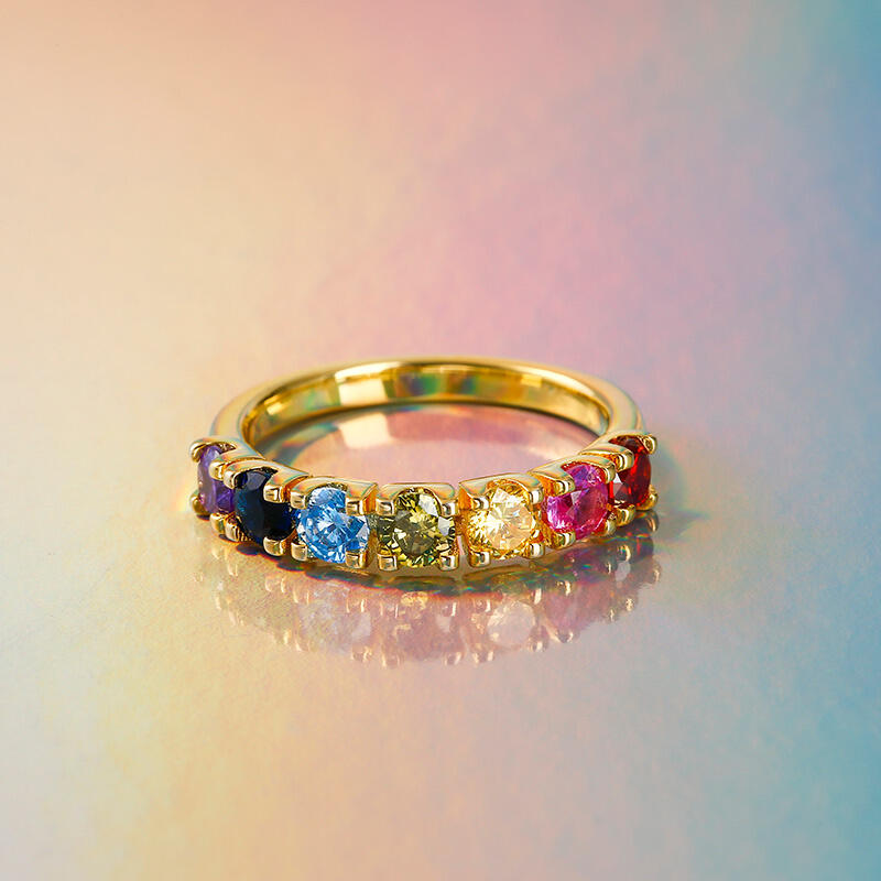Jeulia Multi-Stone Rainbow Sterling Silver Women's Band