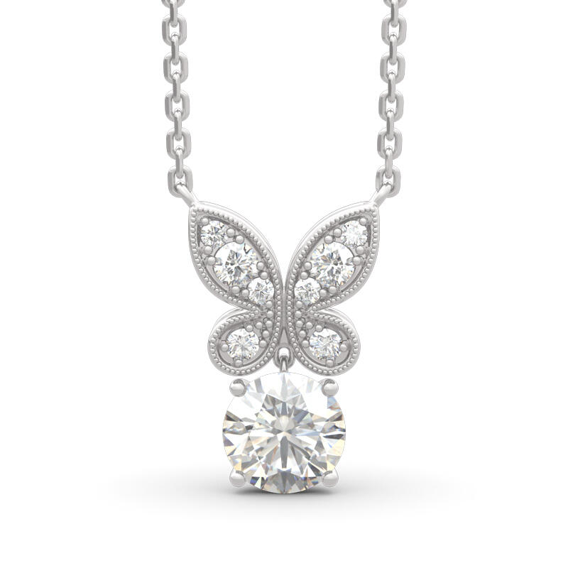 Jeulia Butterfly Round Cut Sterling Silver Necklace