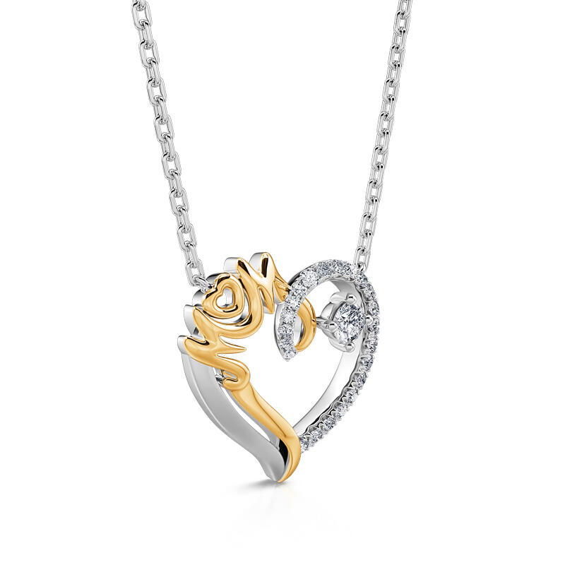 Jeulia Collar con colgante de corazón grabado de mamá de plata de ley