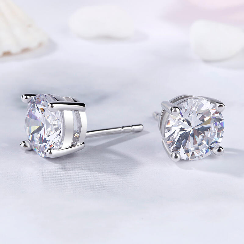 Jeulia Classic Round Cut Sterling Silver Stud Earrings