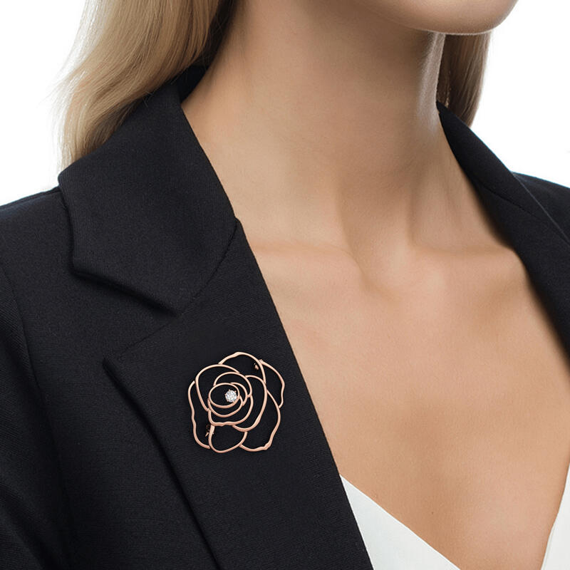 Jeulia Large Rose Flower Shape Sterling Silver Brooch