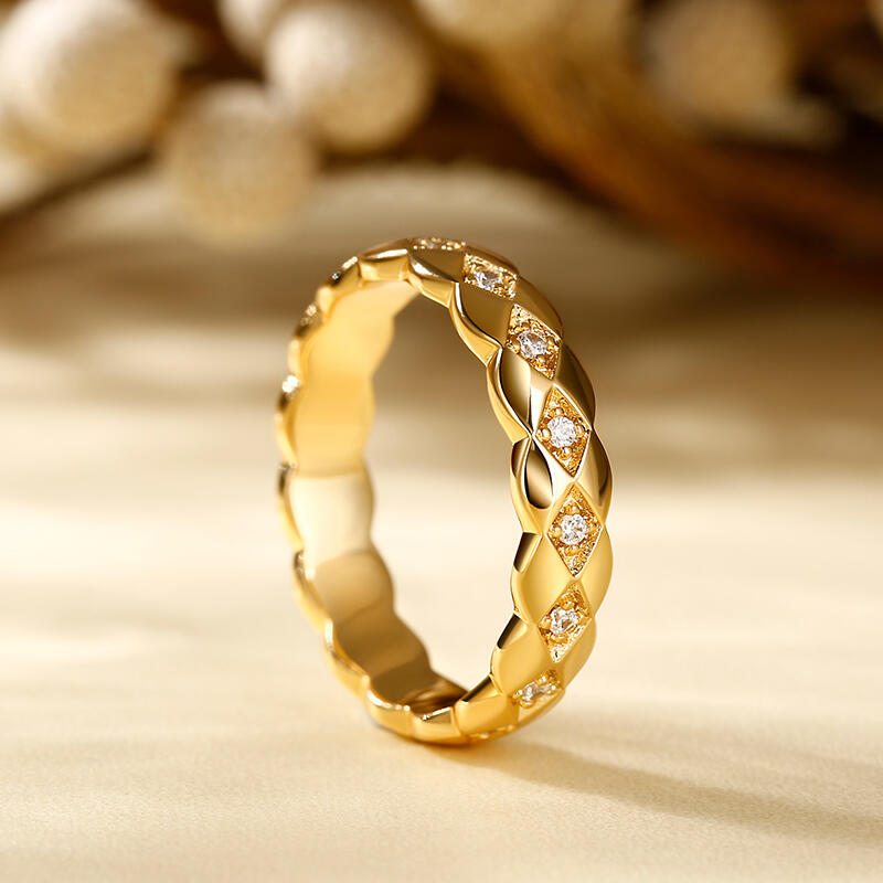 Jeulia Anillo dorado para mujer con diseño geométrico de plata de ley