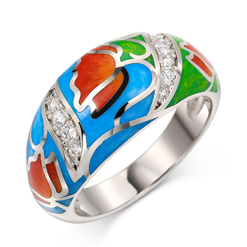 Jeulia "Ideal Love" Flower Enamel Sterling Silver Ring
