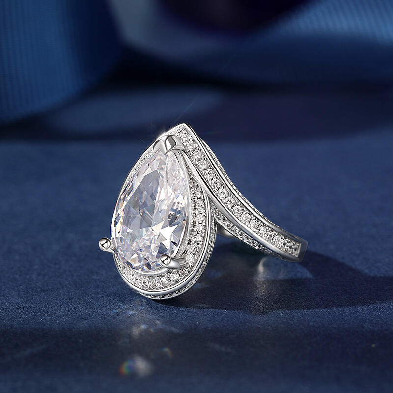 Jeulia Anillo de Boda Civil de Plata de Ley con Halo de Corte Pera para Mujer