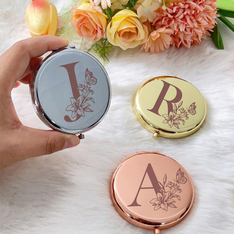 イニシャル コンパクトミラー 鏡 持ち歩き 折りたたみ ハンドミラー