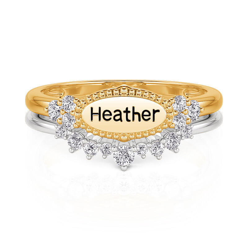Jeulia Everyday Two Tone Custom Name Beaded Ring Set