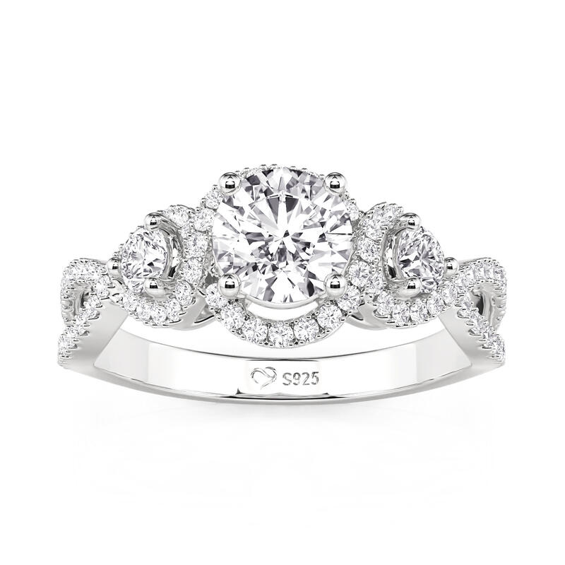 Jeulia Halo Infinity Three Stone Round Engagement Ring