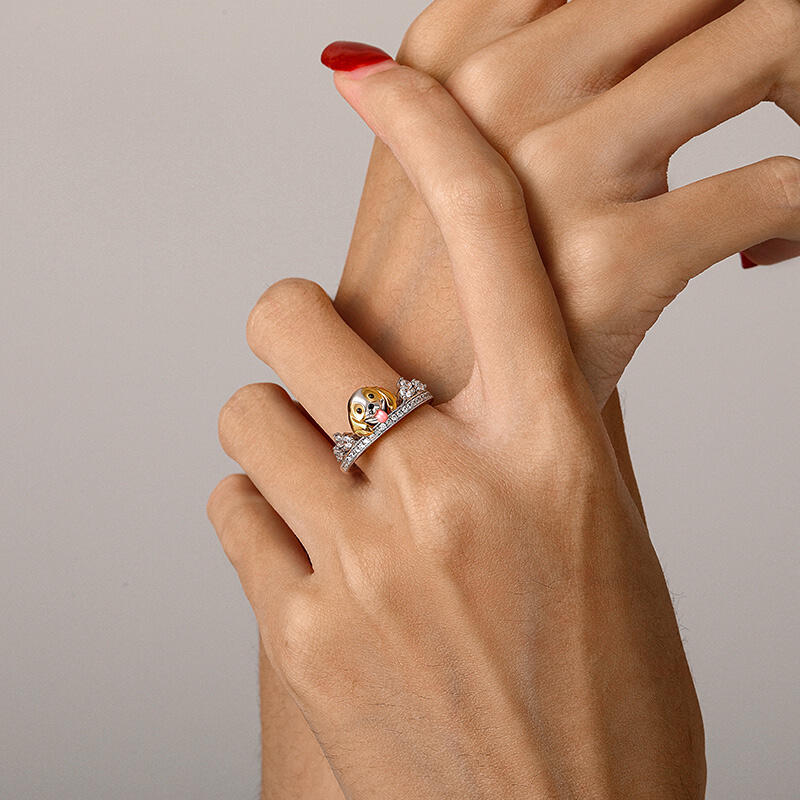 Jeulia Petland Anillo Doble Hilera Lindo Beagle para Mujer