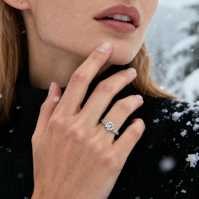 Jeulia Simple Round Cut Promise Ring Twist Design Sterling Silver