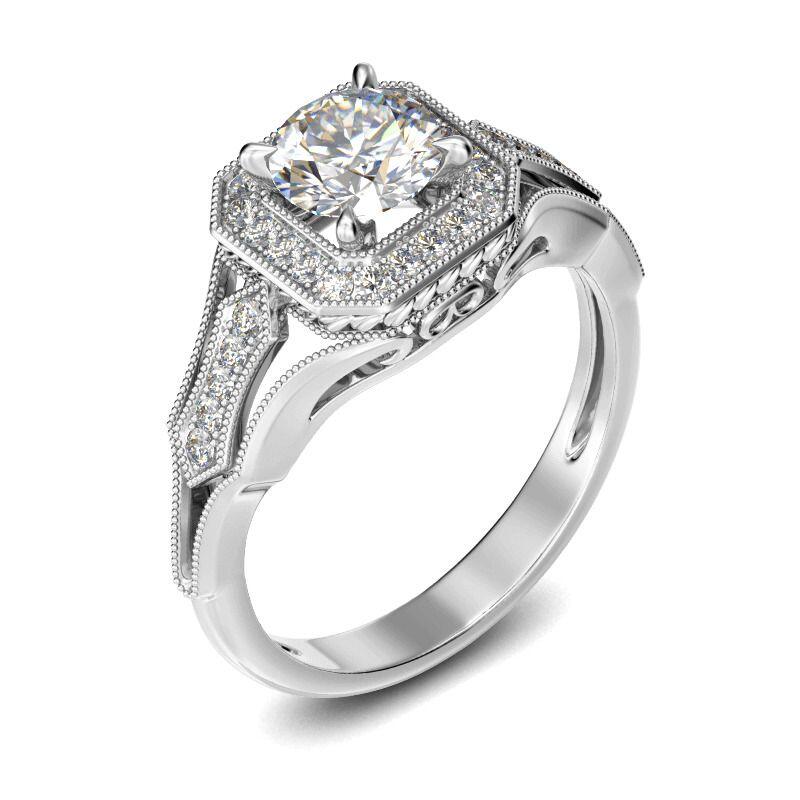 Jeulia Vintage Round Cut Sterling Silver Ring