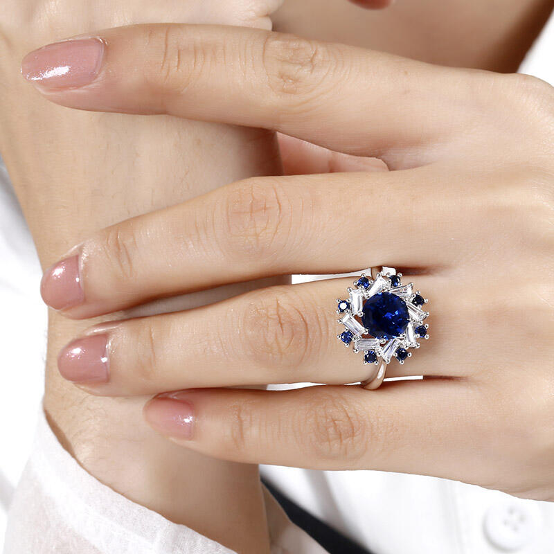 Jeulia Halo Round Cut Sterling Silver Ring