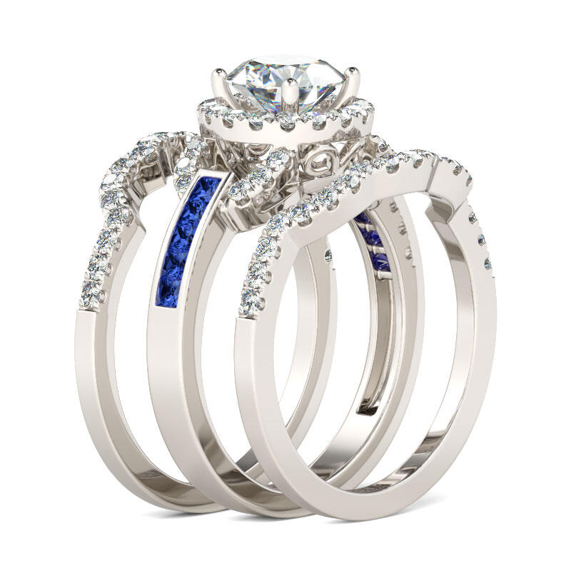 Jeulia 3PC Halo Round Cut Sterling Silver Ring Set