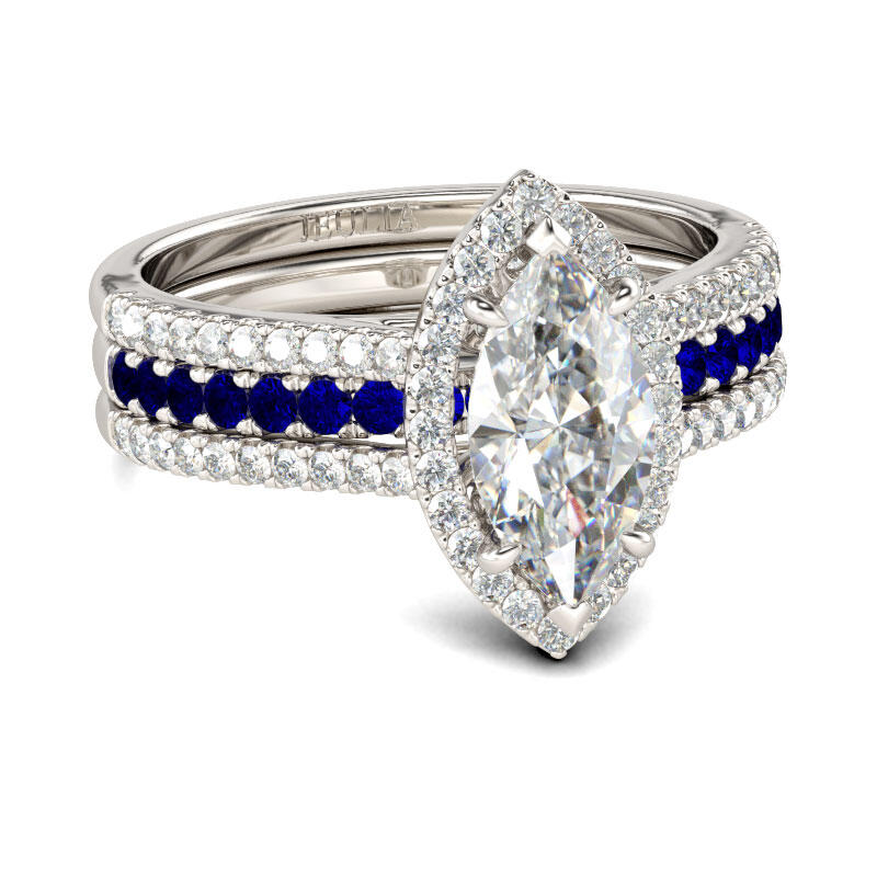 Jeulia Halo Marquise Cut Sterling Silver Ring Set