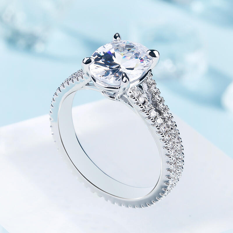 Jeulia Split Shank Oval Cut Sterling Silver Eternity Ring