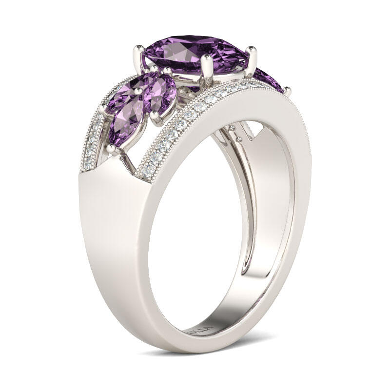 Jeulia Leaf Shape Oval Cut Amethyst Engagement Ring