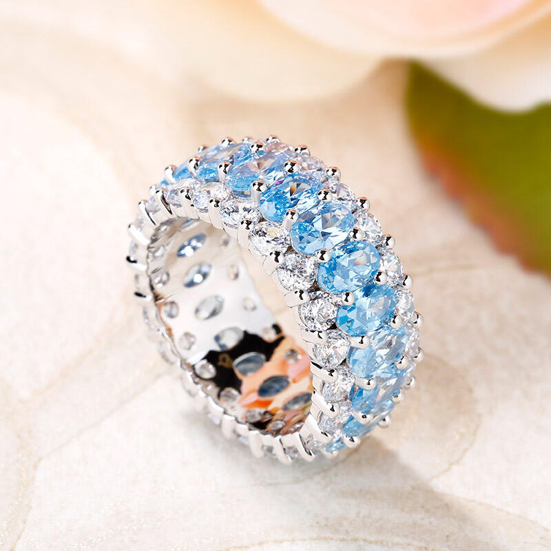 Jeulia Classic Oval and Round Cut Sterling Silver Eternity Ring