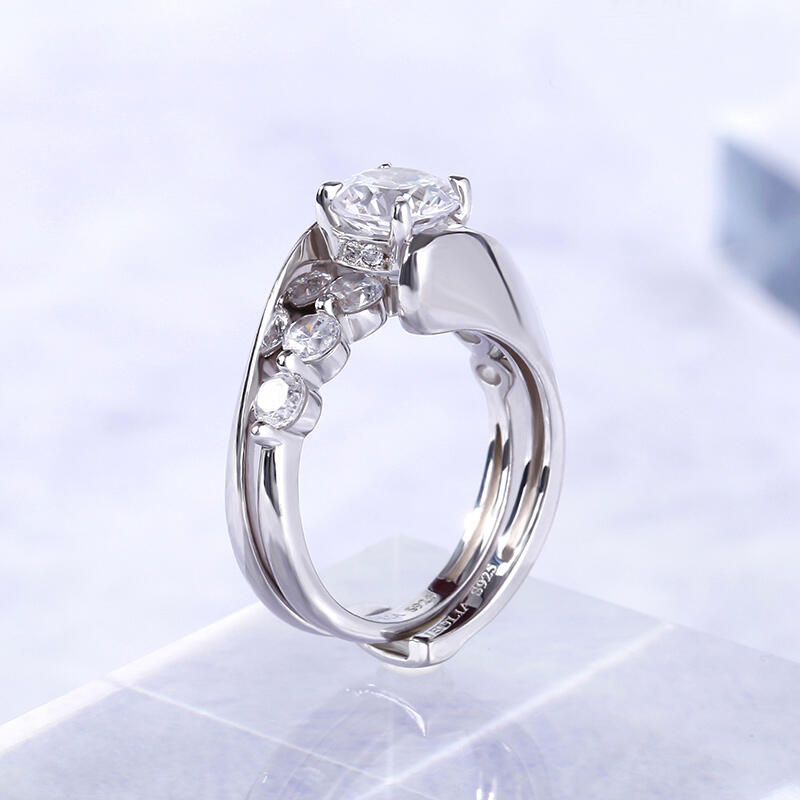 Jeulia Conjunto De Anillos Con Rama De Talla Redonda En Plata De Ley