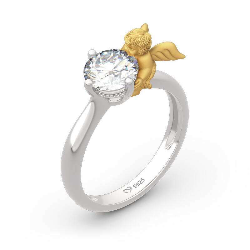 Jeulia anillo de compromiso de ángel con alas lindas de plata corte redondo