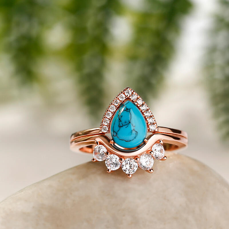 Jeulia Pear Cut Turquoise Vintage Art Deco Sterling Silver Ring