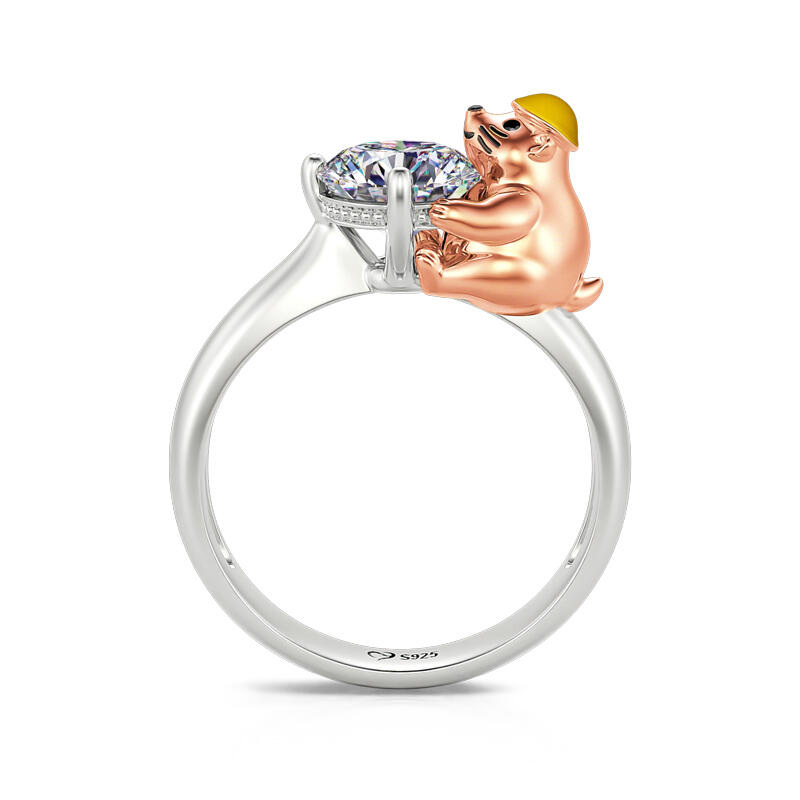 Jeulia Hug Me Anillo con la marmota de plata de ley de corte redondo