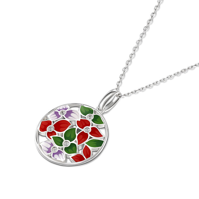 Jeulia Collar Mujer con Colgante Redondo de Flor de Plata Esmaltada