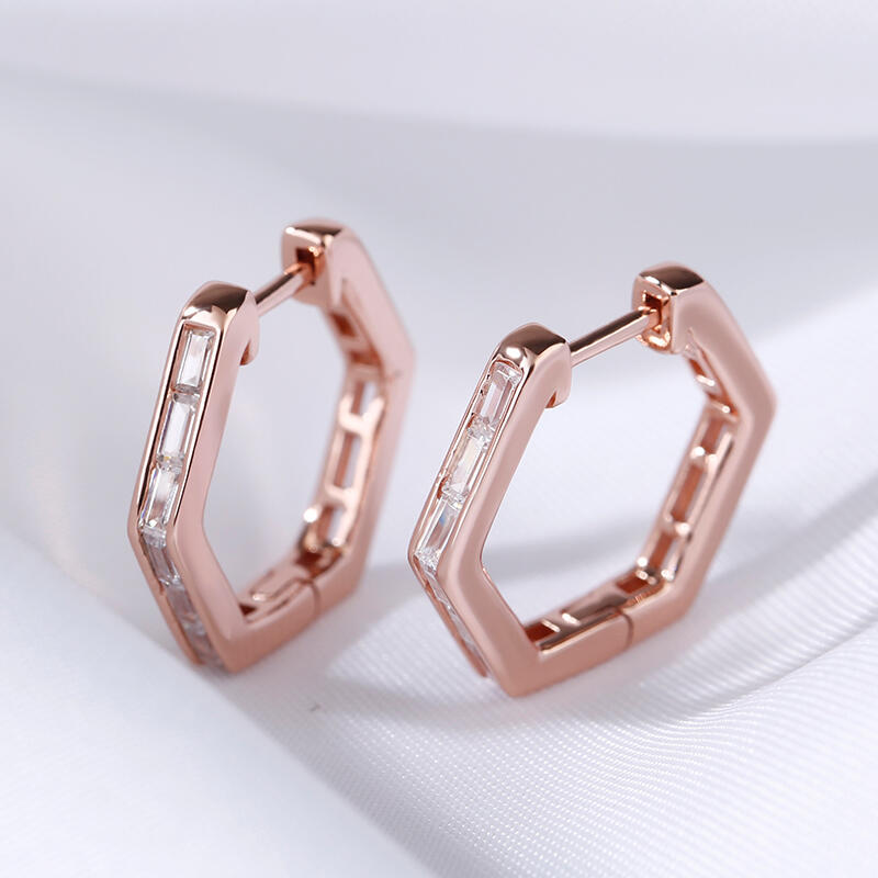 Jeulia Geometric Design Sterling Silver Hoop Earrings