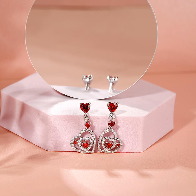Jeulia "I Carry Your Heart" Double Heart Sterling Silver Stud Earrings
