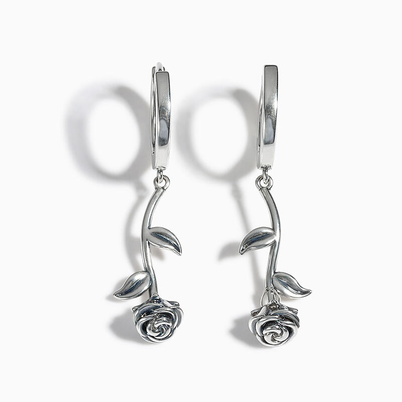 Jeulia "Dangle Rose" Flower Sterling Silver Earrings