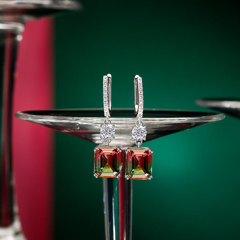 Jeulia Classic Emerald Cut Sterling Silver Watermelon Earrings