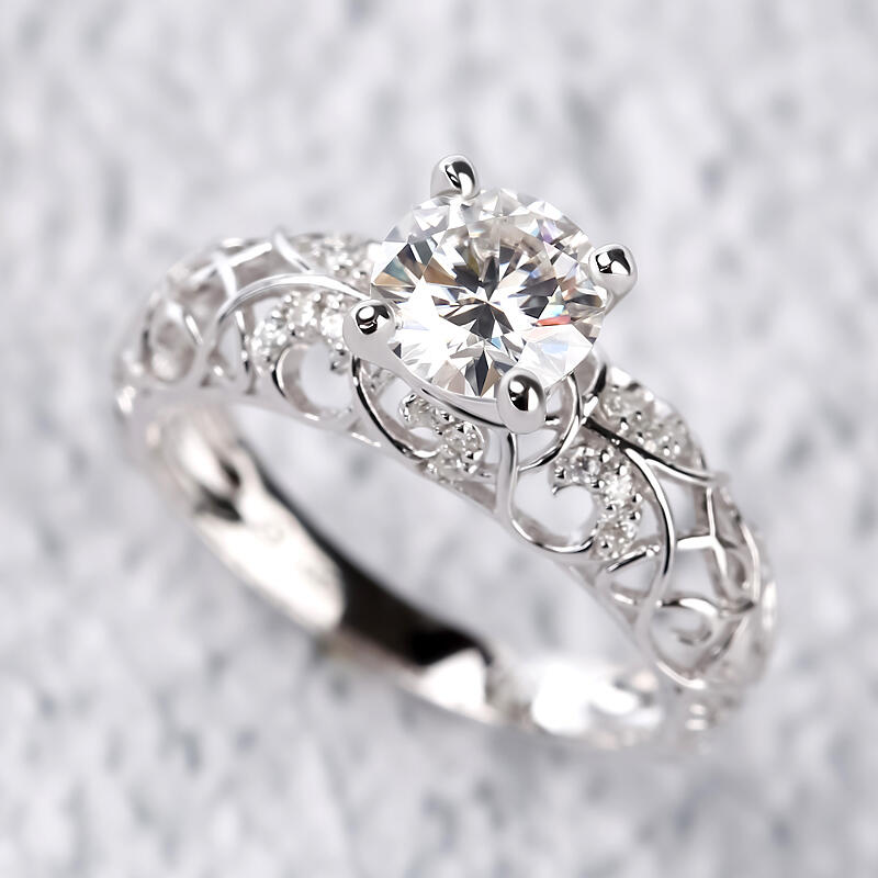 Jeulia 10K/14K/18K Gold Platinum Round Cut Vines Design Ring