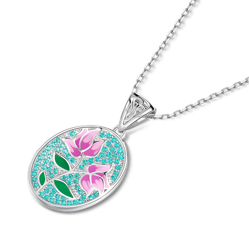 Jeulia "Twins" Flower Enamel Sterling Silver Necklace
