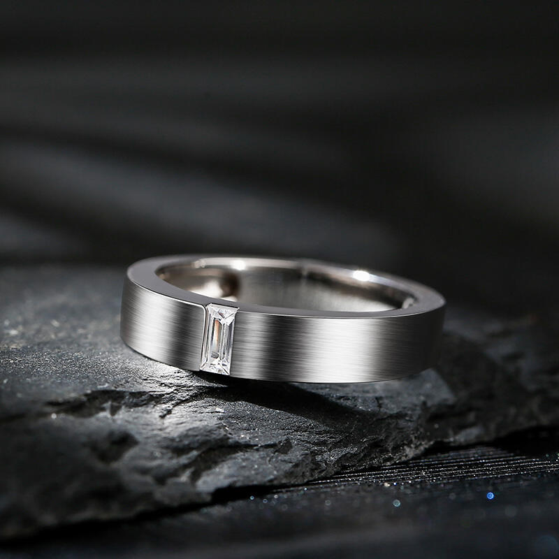 Jeulia Anillo de clásico para hombre con corte esmeralda de plata de ley