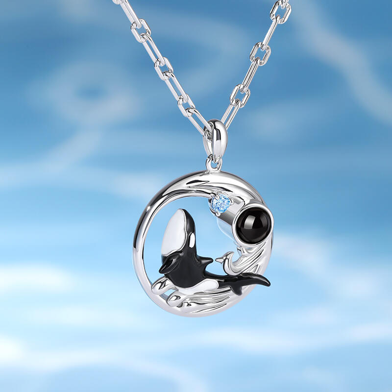 Jeulia Orca Whale Personalized Photo Projection Sterling Silver Necklace